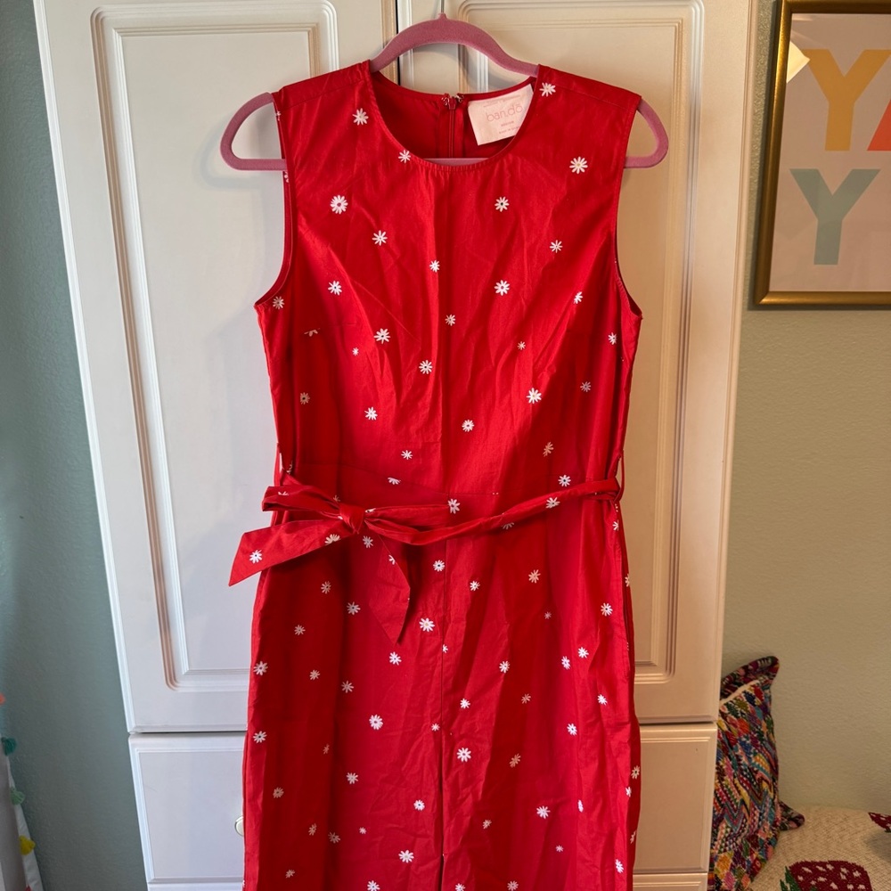 ban.do Red jumpsuit with White Floral daisies!
